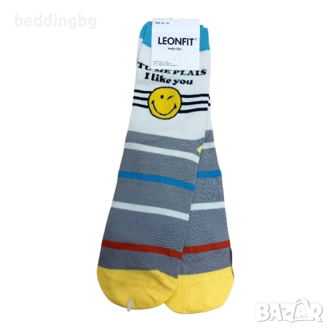 Комплект 5 чифта #шарени #памучни #чорапи с усмивки (36-41), снимка 2 - Дамски чорапи - 51707407