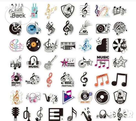 50 бр музика ноти музикални самозалепващи лепенки стикери за украса декор картонена торта ръчна изра, снимка 2 - Други - 49465999