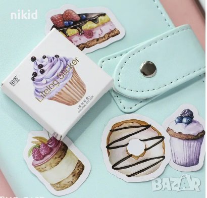45 бр мъфин кексче торта десерти самозалепващи лепенки стикери за украса декор картонена торта ръчна, снимка 2 - Други - 42294275