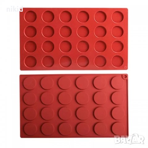 24 малки плоски кръгчета кръга макарон шайби чипс силиконов молд форма подложка фондан шоколад, снимка 6 - Форми - 37537213