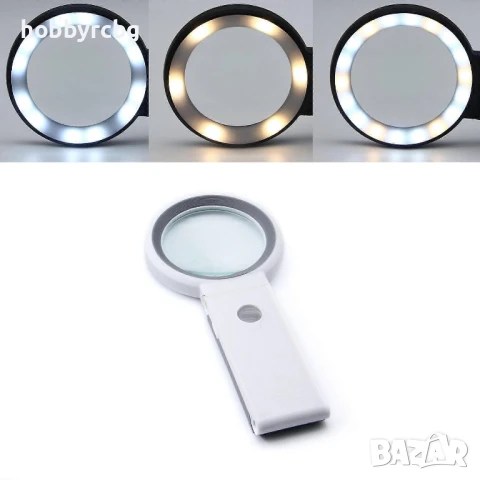 Увеличителна лупа за четене х10 с големина 80мм и 18 светодиода за осветление, снимка 3 - Други инструменти - 50738438