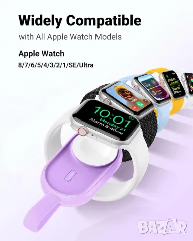 Преносимо безжично зарядно за Apple Watch 9/8/7/6/5/4/3/2/1/SE/Ultra-Purple, снимка 9 - Аксесоари за Apple - 49539698