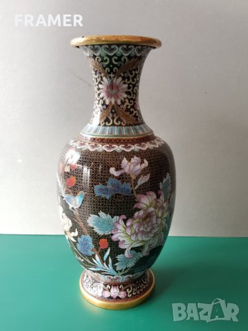 Прекрасна 19ти век Китайска Емайл Клазоне бронзова ваза, снимка 4 - Вази - 31459982