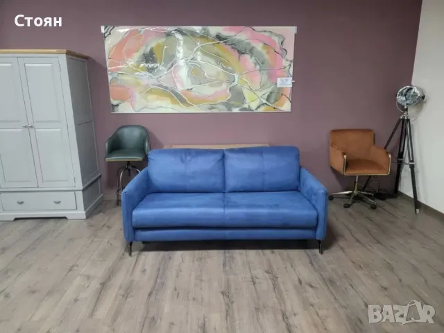 Дизайнерски син диван от плат тройка с функция сън