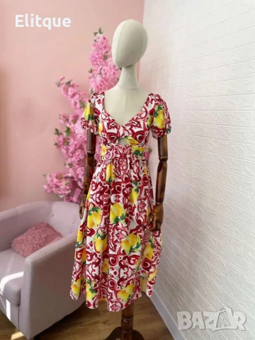 лятна дълга рокля с лимони , снимка 2 - Рокли - 53170577