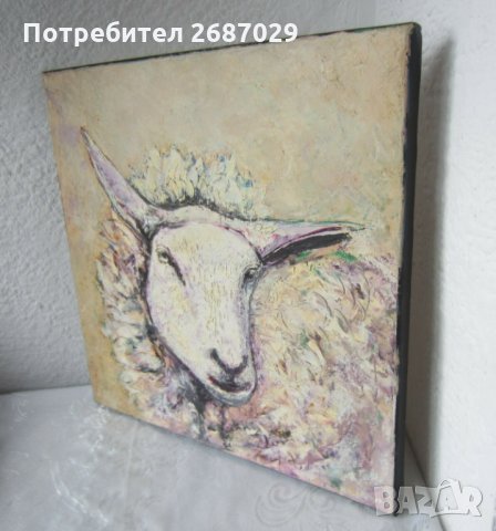 овца картина 40х40 оригинал маслени бои, снимка 3 - Картини - 31346844
