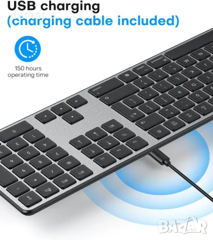 OMOTON Безжична Bluetooth зареждаща се USB клавиатура и мишка за Mac OS, с 3 Bluetooth канала, снимка 3 - Клавиатури и мишки - 48491606