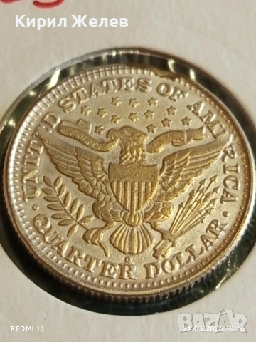 Сребърна монета 25 цента 1905г. Америка рядка за КОЛЕКЦИОНЕРИ 52344, снимка 4 - Нумизматика и бонистика - 53961292