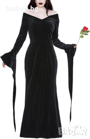 Дамски костюм на Мортиша Адамс, готически винтидж костюм на вещица+роза