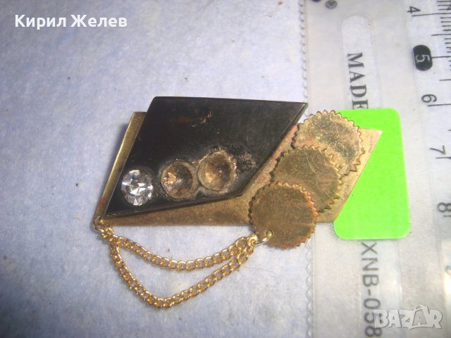 СТАРА ПОЗЛАТЕНА КРИСТАЛНА МЕСИНГОВА РЕТРО - АРТ БРОШКА 15042, снимка 3 - Антикварни и старинни предмети - 37786713