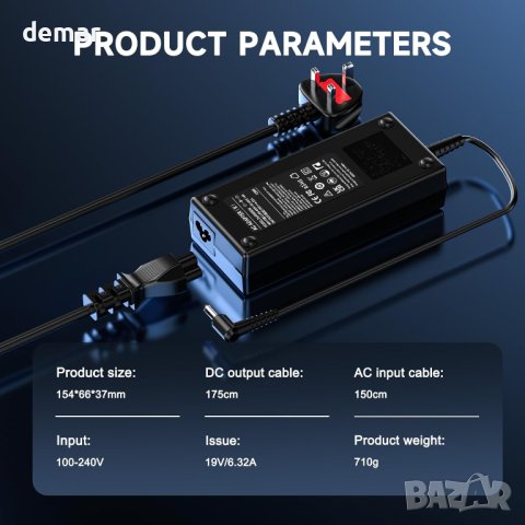 Зарядно за лаптоп Asus 120W 19V 6.32A, ADP-120ZB G53 G60 N550 N56VZ Q550 GL551 N46 N76VZ N55SF, снимка 3 - Други - 44482561