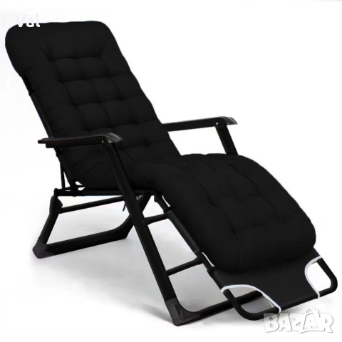 Сгъваем градински шезлонг с мека ватирана възглавница, дишаща материя, регулируем, 178см, снимка 3 - Градински мебели, декорация  - 53891537