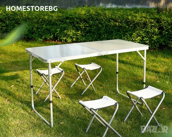 Компект Сгъваема Маса и Столове Malatec 7893, 4 Стола, Алуминиев Материал