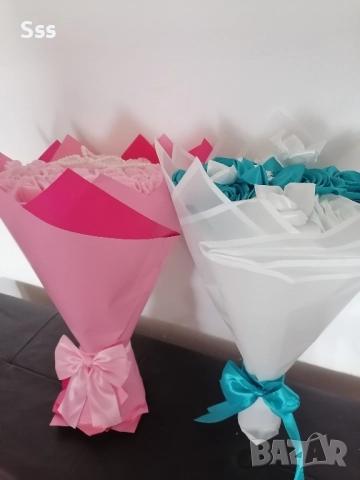 Букет от вечни сатенени рози , снимка 4 - Изкуствени цветя - 52592587