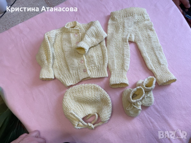 Жълт ръчно плетен бебешки костюм, снимка 3 - Комплекти за бебе - 53057676