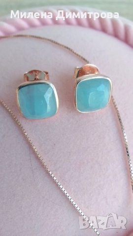 Сребърен комплект с Аквамарин , снимка 3 - Бижутерийни комплекти - 51743177