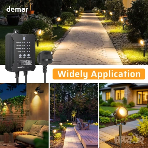 LightingWill Комплект 6 броя градински LED прожектори с таймер и фотоклетка, 3W 3000K, IP65, снимка 9 - Лед осветление - 51258568