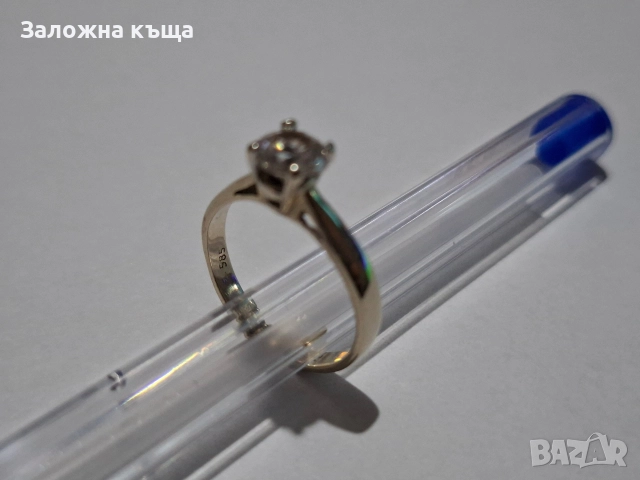 Дамски златен годежен пръстен - 2,29 гр. / 585 / 14К / 16 мм. (бяло злато), снимка 5 - Пръстени - 52692956