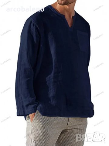 Мъжка ежедневна риза с V-образно деколте и дълги ръкави, 6цвята, снимка 7 - Ризи - 39731757