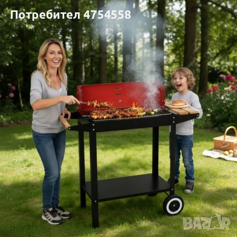 Градинско барбекю на колела, емайлирана стомана, 4 степени + Подарък 3 прибора