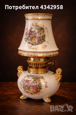 Антична порцеланова лампа Linderhof с рисуван декор и златни детайли./1950-1970г./, снимка 12 - Антикварни и старинни предмети - 52429044