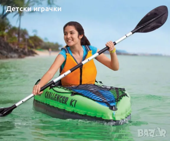 Надуваем каяк Challenger K1 Intex, единичен, 274x76 см, PVC, яркозелен, до 100кг, снимка 3 - Водни спортове - 49981862