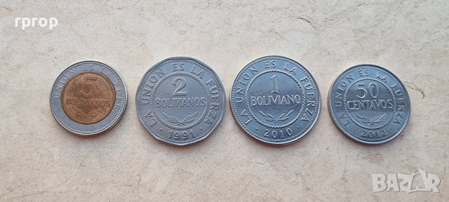 Монети. Боливия. 50 сентавос, 1, 2 и 5 боливиано. 4 бройки . , снимка 2 - Нумизматика и бонистика - 38533850