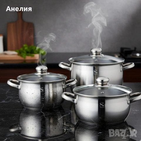 Комплект тенджери Swissgold EMMIE (SG-18099) – 3 броя с 5-слойно капсуловано дъно, снимка 5 - Съдове за готвене - 53056578