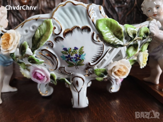 Meissen фигурална ажурна фруктиера 32см/стара Майсен порцеланова жардениера с херувими, снимка 8 - Антикварни и старинни предмети - 50629216