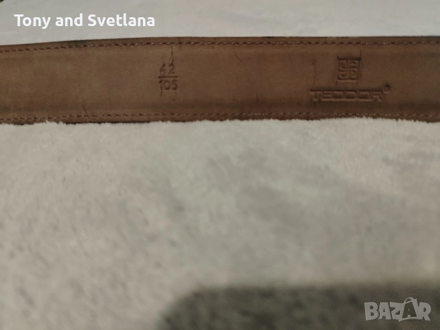 Мъжки кожен колан TEODOR, цвят - светлобежов, снимка 5 - Колани - 53941427