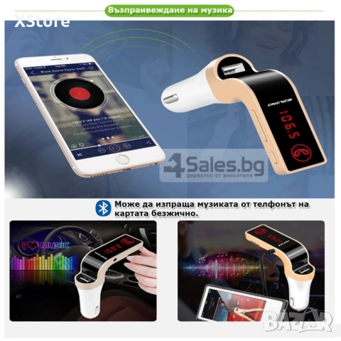 Фм трансмитер за кола 4 в 1 G7 + AUX ( FM, MP3 player, USB hands free) HF3, снимка 10 - Аксесоари и консумативи - 52482366