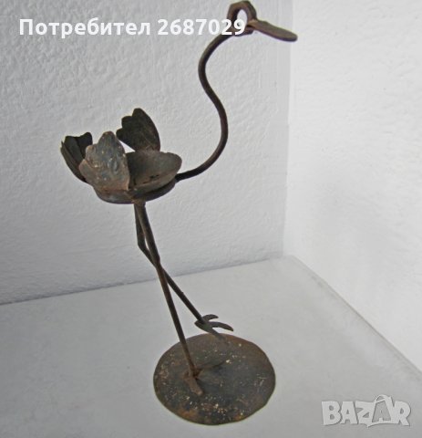 Свещник  Щраус 30 см Статуетка от старо желязо, снимка 2 - Статуетки - 31622777