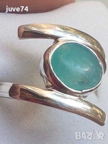 СРЕБЪРЕН ПРЪСТЕН С ПОЛУПРОЗРАЧЕН АМАЗОНИТ (МОЗАМБИК), снимка 2 - Пръстени - 42807125