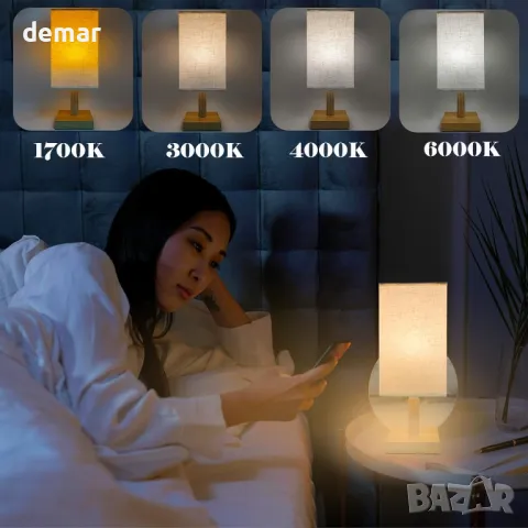 Акумулаторна настолна LED лампа Joyes, платнен абажур, димируема, дистанционно,2 акумулаторни крушки, снимка 8 - Лед осветление - 49688458