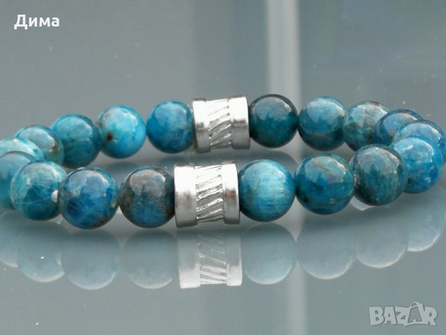 Гривна от 10 мм Натурален Зелен Апатит и Медицинска Стомана Ръчна изработка Стреч, снимка 4 - Гривни - 30907464