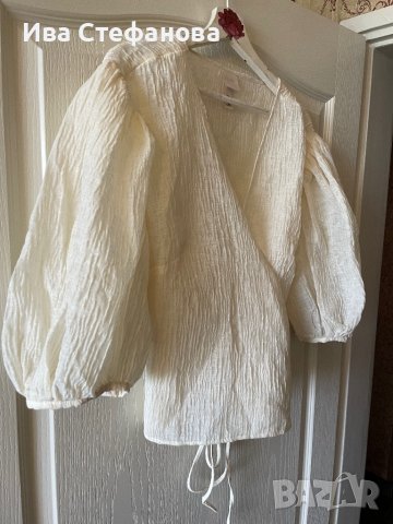 Страхотен нов бял елегантен официален топ наметка hm H&M с буфан ръкав , снимка 10 - Корсети, бюстиета, топове - 40210287