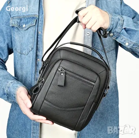 Обемна, Практична и Елегантна Мъжка бизнес чанта - Черна естествена кожа!, снимка 4 - Чанти - 49307322