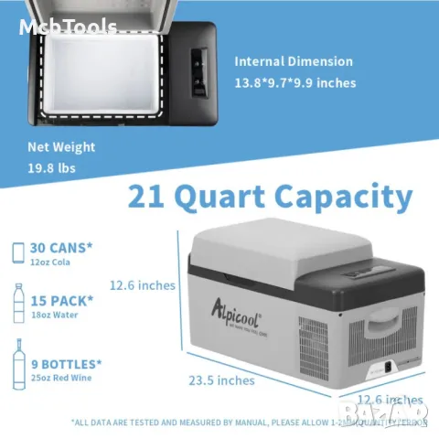 AlpiCool 20L Портативен Компресорен хладилник 20 литра 12V 24V 220V, снимка 7 - Други - 49420438