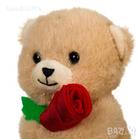 Плюшено мече с червена роза 15см, снимка 3 - Плюшени играчки - 39221472