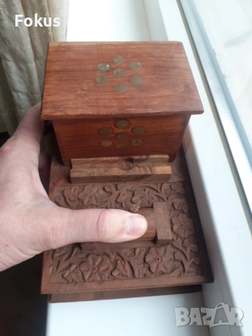 Стара антикварна дървена кутия за цигари механизъм табакера, снимка 2 - Антикварни и старинни предмети - 53965009