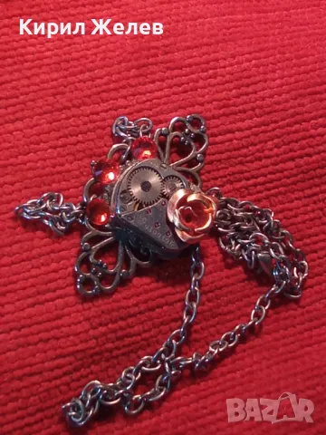 КРАСИВО ВИНТИДЖ АРТ КОЛИЕ с МЕДАЛЬОН от МЕХАНИЗЪМ на СТАР СЪВЕТСКИ ДАМСКИ ХЕНД МЕЙД БИЖУ 47375, снимка 10 - Колиета, медальони, синджири - 47285783