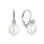 Изящни Сребърни Обеци проба 925 с Цирконий и Бяла Перла 10 мм, снимка 1