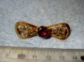 СТАРИННА ФИЛИГРАННА БРОНЗОВА СКЪПОЦЕННА БРОШКА - ПАНДЕЛКА с ФАСЕТИРАН АМЕТИСТ 48884, снимка 7