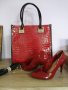 Елегантни дамски обувки естествен лак и чанта, снимка 1 - Дамски елегантни обувки - 31055292