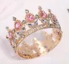 Златна сребърна корона с розови рубин камъни декор украса за торта и дамска детска принцеса парти, снимка 4