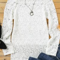 Дамска дантелена блуза в бяло с ефектно деколте, снимка 8 - Блузи с дълъг ръкав и пуловери - 42399570