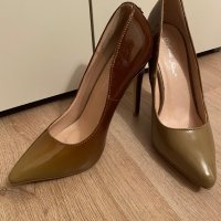 Обувки на ток лак бежови златни кафяви , снимка 3 - Дамски обувки на ток - 30329274