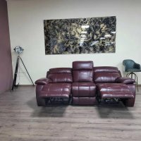 Кожен диван тройка цвят бордо с електрически релаксиращ механизъм, снимка 11 - Дивани и мека мебел - 42486554