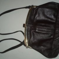 Антична кожена чанта Метална закопчалка и единична  дръжка Английска тъмно кафяв цвят  , снимка 1 - Чанти - 37367177
