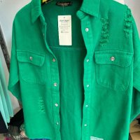 Дамска дънкова риза в зелено, снимка 1 - Ризи - 42027727